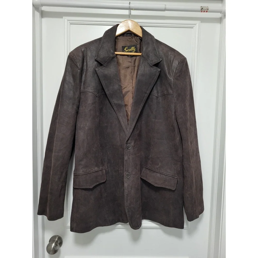 Scully Brown Suede Leather 2 Button Western Blazer Jacket Pockets Sz 48